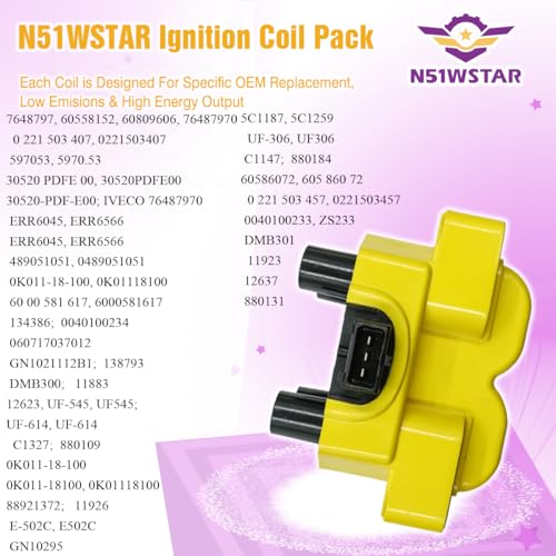 N51WSTAR Performance Ignition Coil Pack Set Of 1 Compatible With FERRARI 348 F355 MONDIAL T FOR LAND ROVER DISCOVERY RANGE ROVER 3.0 3.4 3.5 4.0 4.6 V8 FOR KIA Sportage L4-2.0L For UF545 UF614 UF306 - Image 3