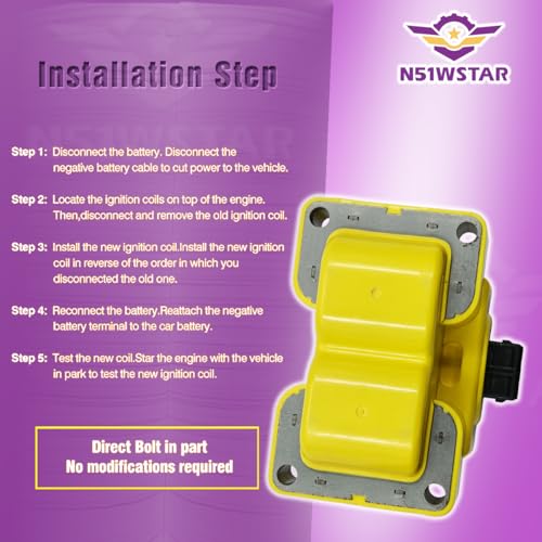 N51WSTAR Performance Ignition Coil Pack Set Of 1 Compatible With FERRARI 348 F355 MONDIAL T FOR LAND ROVER DISCOVERY RANGE ROVER 3.0 3.4 3.5 4.0 4.6 V8 FOR KIA Sportage L4-2.0L For UF545 UF614 UF306 - Image 4