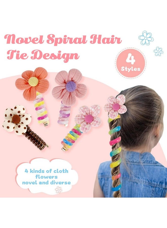 MAYCREATE® 4pcs Spiral Hair Ties for Girls Kids Cute Flower Braids Telephone Wire Hair Band for Kids Elastic Hair Tie Ponytail Holder Maker Hair Accessories for Girls Children Gift - Image 5