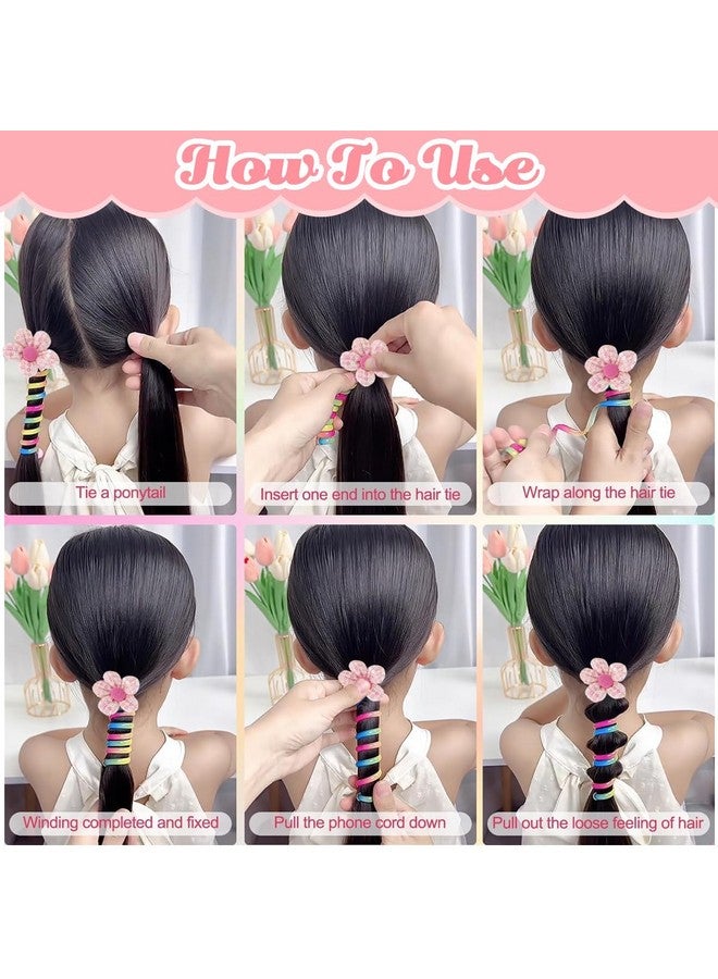 MAYCREATE® 4pcs Spiral Hair Ties for Girls Kids Cute Flower Braids Telephone Wire Hair Band for Kids Elastic Hair Tie Ponytail Holder Maker Hair Accessories for Girls Children Gift - Image 4