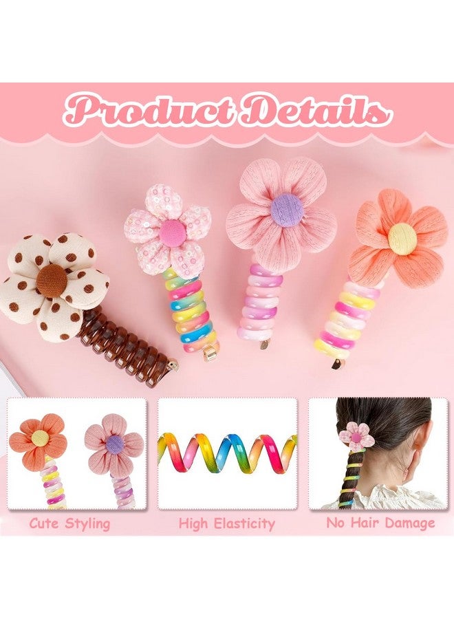 MAYCREATE® 4pcs Spiral Hair Ties for Girls Kids Cute Flower Braids Telephone Wire Hair Band for Kids Elastic Hair Tie Ponytail Holder Maker Hair Accessories for Girls Children Gift - Image 3