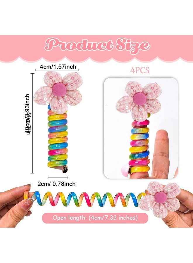 MAYCREATE® 4pcs Spiral Hair Ties for Girls Kids Cute Flower Braids Telephone Wire Hair Band for Kids Elastic Hair Tie Ponytail Holder Maker Hair Accessories for Girls Children Gift - Image 2