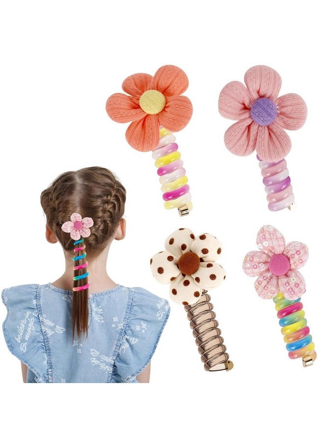 MAYCREATE® 4pcs Spiral Hair Ties for Girls Kids Cute Flower Braids Telephone Wire Hair Band for Kids Elastic Hair Tie Ponytail Holder Maker Hair Accessories for Girls Children Gift - Image 1