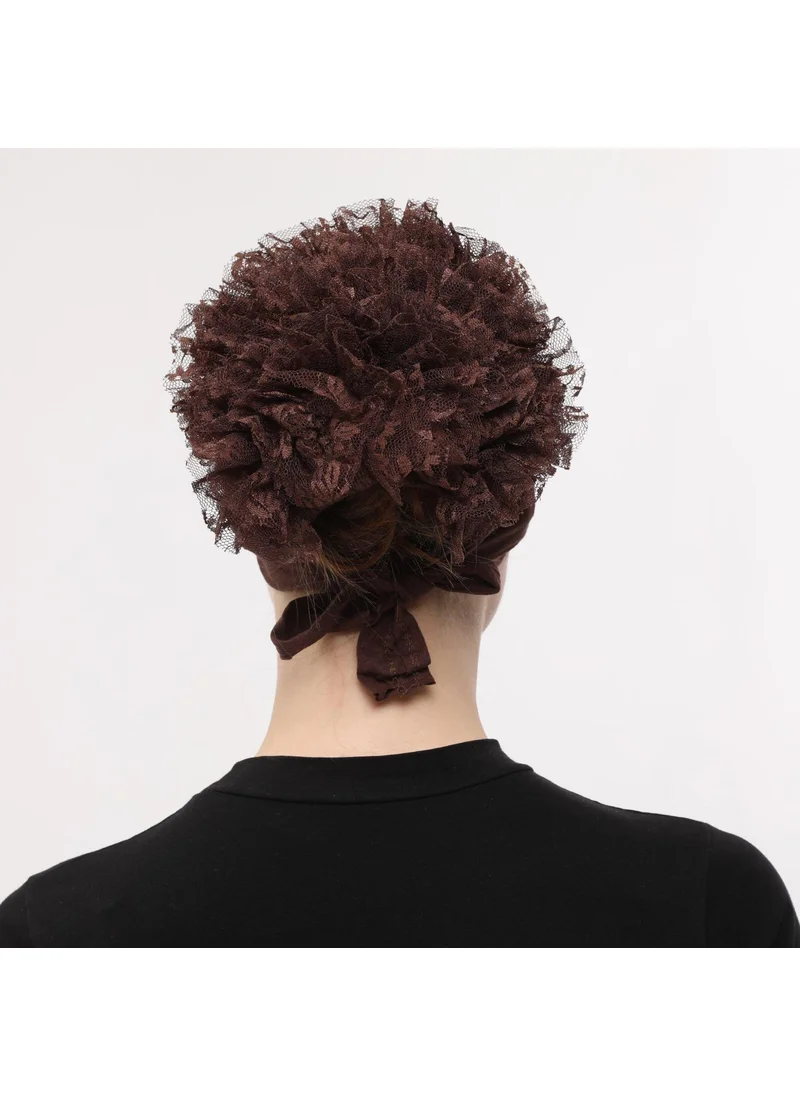 Sensu Stitched at the Front, Tied at the Back, Bun, Lace, Frill, Hijab Bonnet