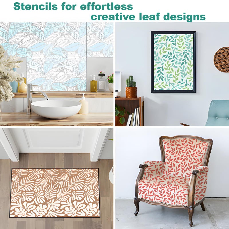 Felixcraft Wall Stencils for Painting Large Pattern, 4PCS 8 Inch Reusable Stencils for Crafts, Exquisite Leaf Designs for Wall Furniture Home Decor, DIY Art Projects - Image 2