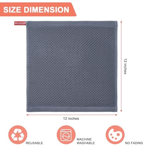 BOOMIBOO ﻿Kitchen Towels 6-Pack Kitchen Dish Cloths,100% Cotton Towels Waffle Weave, Ultra Soft Absorbent, Quick Drying, 12x12 Inches,Dark Grey - Image 2