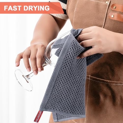 BOOMIBOO ﻿Kitchen Towels 6-Pack Kitchen Dish Cloths,100% Cotton Towels Waffle Weave, Ultra Soft Absorbent, Quick Drying, 12x12 Inches,Dark Grey - Image 5