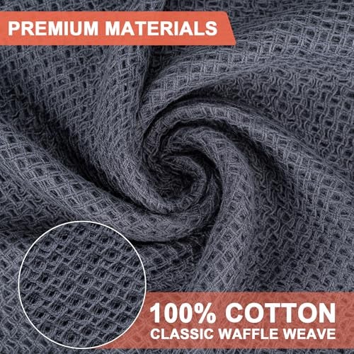 BOOMIBOO ﻿Kitchen Towels 6-Pack Kitchen Dish Cloths,100% Cotton Towels Waffle Weave, Ultra Soft Absorbent, Quick Drying, 12x12 Inches,Dark Grey - Image 3