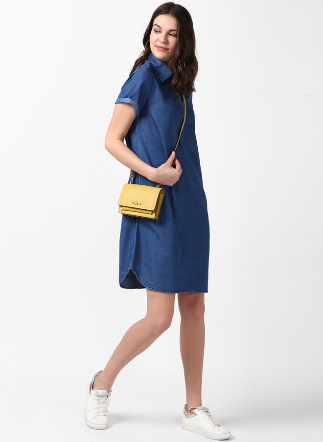StyleStone فستان قميص جينز أزرق سادة للنساء من ستايل ستون - Image 5
