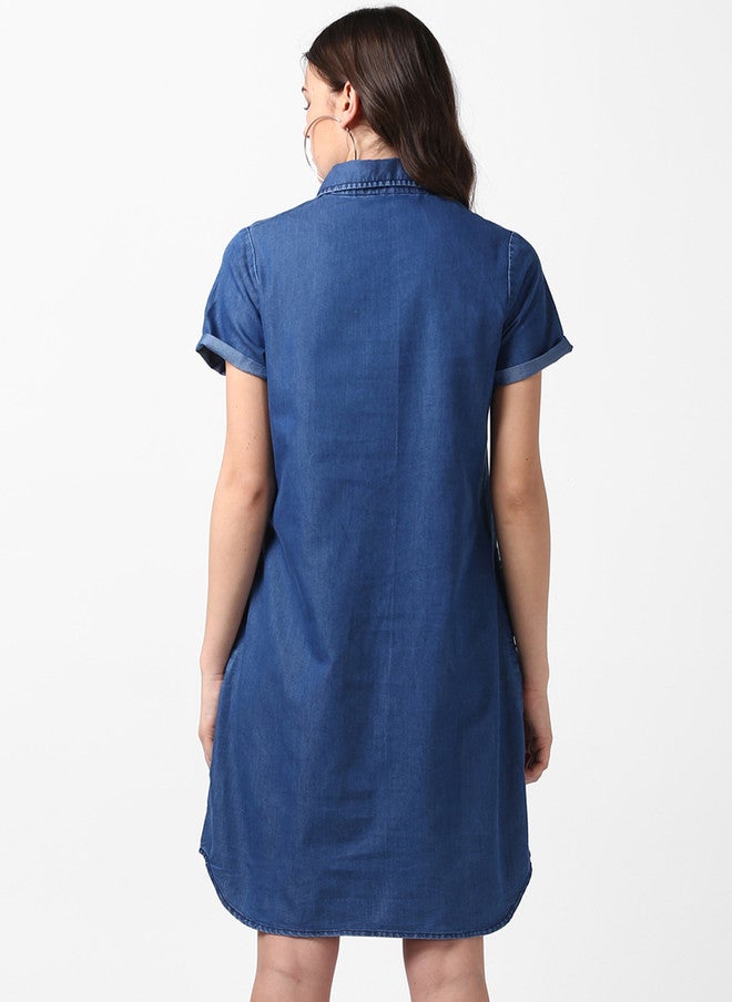 StyleStone فستان قميص جينز أزرق سادة للنساء من ستايل ستون - Image 4