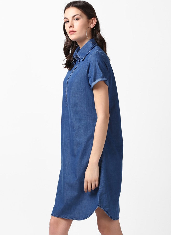StyleStone فستان قميص جينز أزرق سادة للنساء من ستايل ستون - Image 3