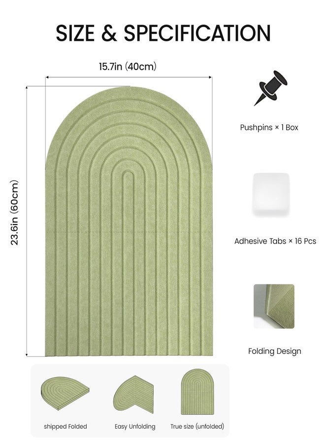 AkuDecor Large Arched Felt Bulletin Board 24"x16", 1/2" Thick Foldable Pin Board for Wall with Clear Push Pins, Decorative Cork Board Alternative for Photos, Home Office Decor - Sage Green - Image 3
