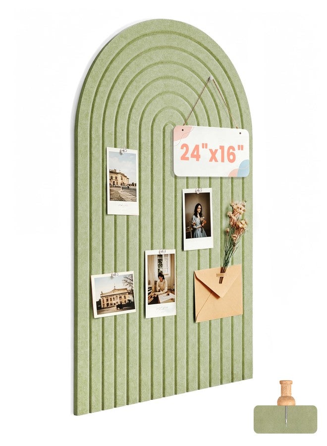 AkuDecor Large Arched Felt Bulletin Board 24"x16", 1/2" Thick Foldable Pin Board for Wall with Clear Push Pins, Decorative Cork Board Alternative for Photos, Home Office Decor - Sage Green - Image 1