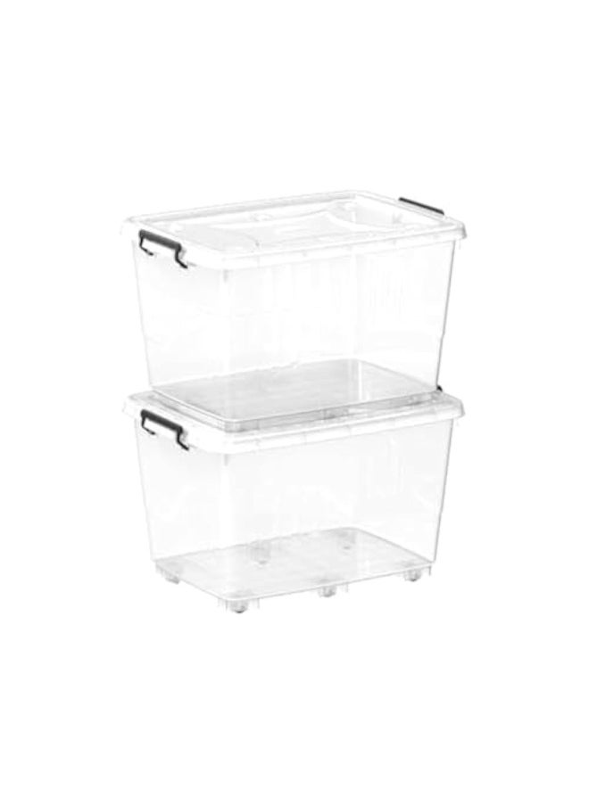 Cosmoplast 132L Clear Plastic Set of 2 Storage Box with Wheels Lockable Lid (White)  - Image 1