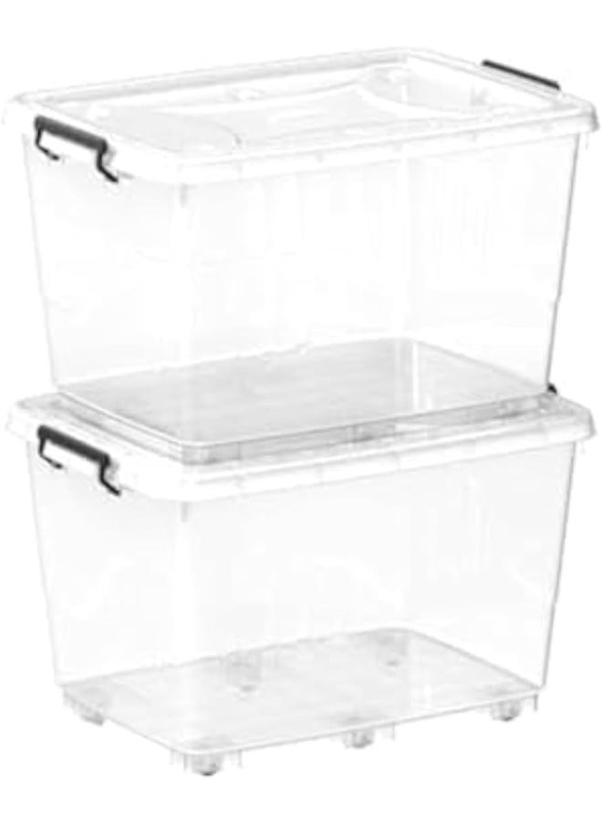 Cosmoplast 132L Clear Plastic Set of 2 Storage Box with Wheels Lockable Lid (White)  - Image 2