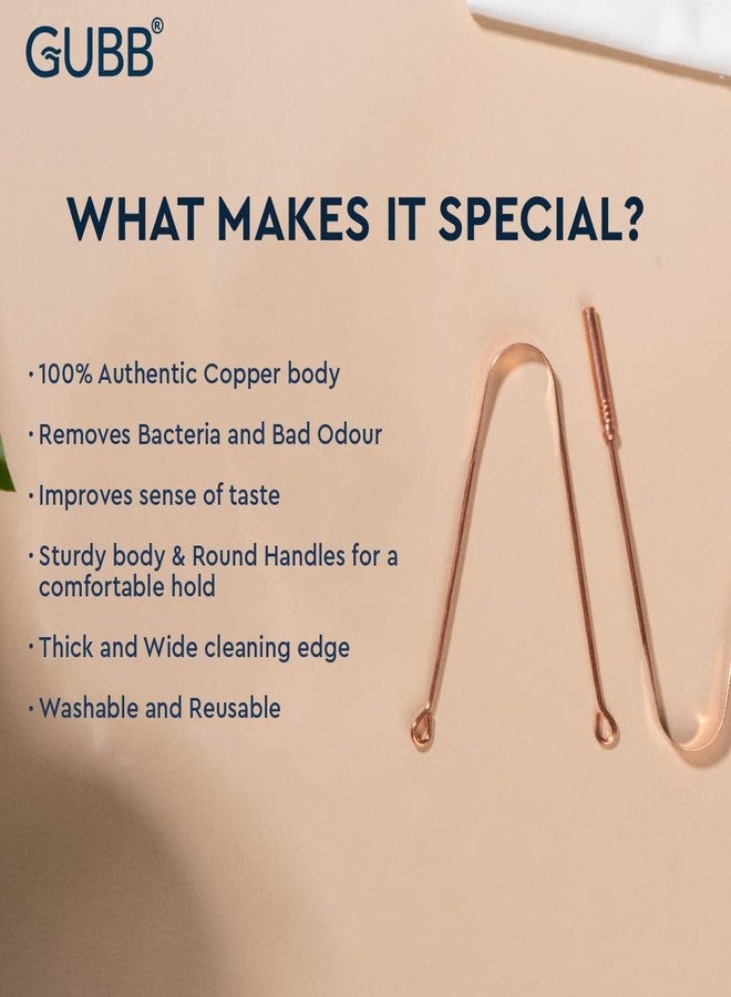 GUBB Copper Tongue Cleaner For Kids & Adults | Ayurvedic Tongue Scraper For Bad Breath (With Handle) - Pack of 2 - Image 3