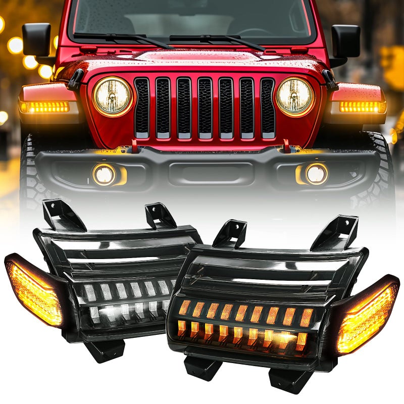مجموعة إضاءة LED جديدة مع عدسات دخانية لسيارة JL Wrangler وJT Gladiator مع إشارات الانعطاف وإضاءة جانبية