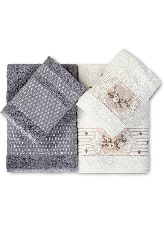 Turkish Towels 100% Genuine Luxury Cotton Bamboo 2 Large Bath Towels And 2 Hand Towels, Super Soft And Extra Absorbent 