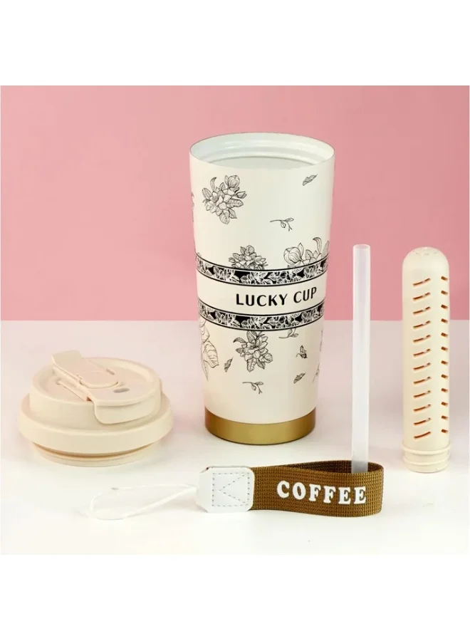 LITTLE SURPRISE BOX Black Floral Stainless Steel premium Insulated Detox Infuser Bottle with Tea and Fruit Infuser attachment, 520ml