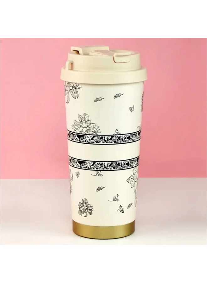 LITTLE SURPRISE BOX Black Floral Stainless Steel premium Insulated Detox Infuser Bottle with Tea and Fruit Infuser attachment, 520ml
