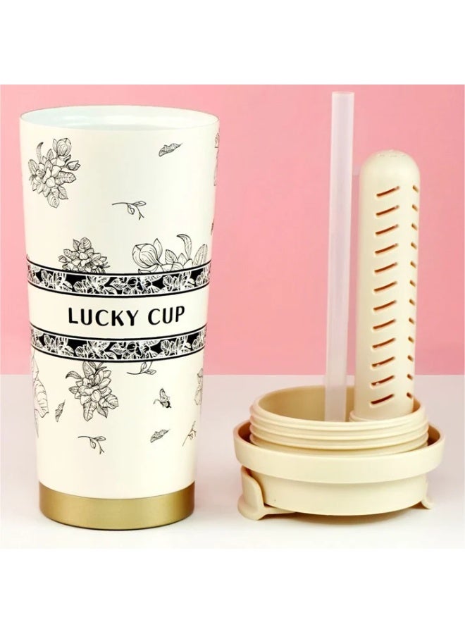 LITTLE SURPRISE BOX Black Floral Stainless Steel premium Insulated Detox Infuser Bottle with Tea and Fruit Infuser attachment, 520ml - Image 5