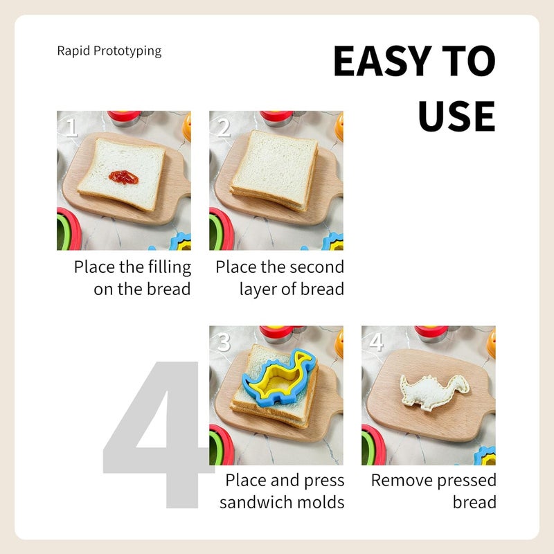AKHMLEF Sandwich Cutter and Sealer, Sandwich Cutter for Kids 5 PCSï¼ˆBIGï¼‰, Decruster Sandwich Maker, Great for Lunchbox and Bento Box - Boys and Girls Kids - Image 4