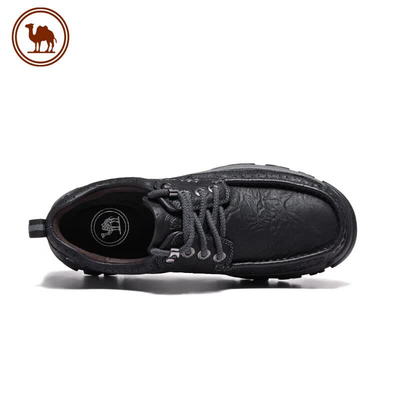 JD Jing Zao CAMEL Brand Casual Leather Shoes with Embossed Pattern, Cowhide Men's Work Boots, Dad Shoes P15A307021 Black Size 40 - Image 2
