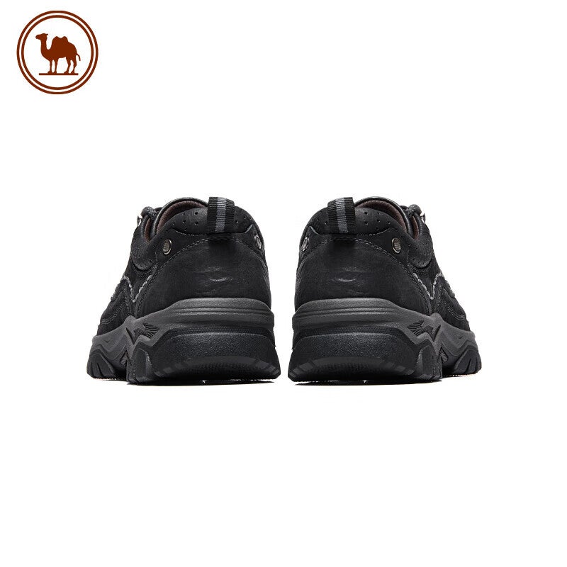 JD Jing Zao CAMEL Brand Casual Leather Shoes with Embossed Pattern, Cowhide Men's Work Boots, Dad Shoes P15A307021 Black Size 40 - Image 4