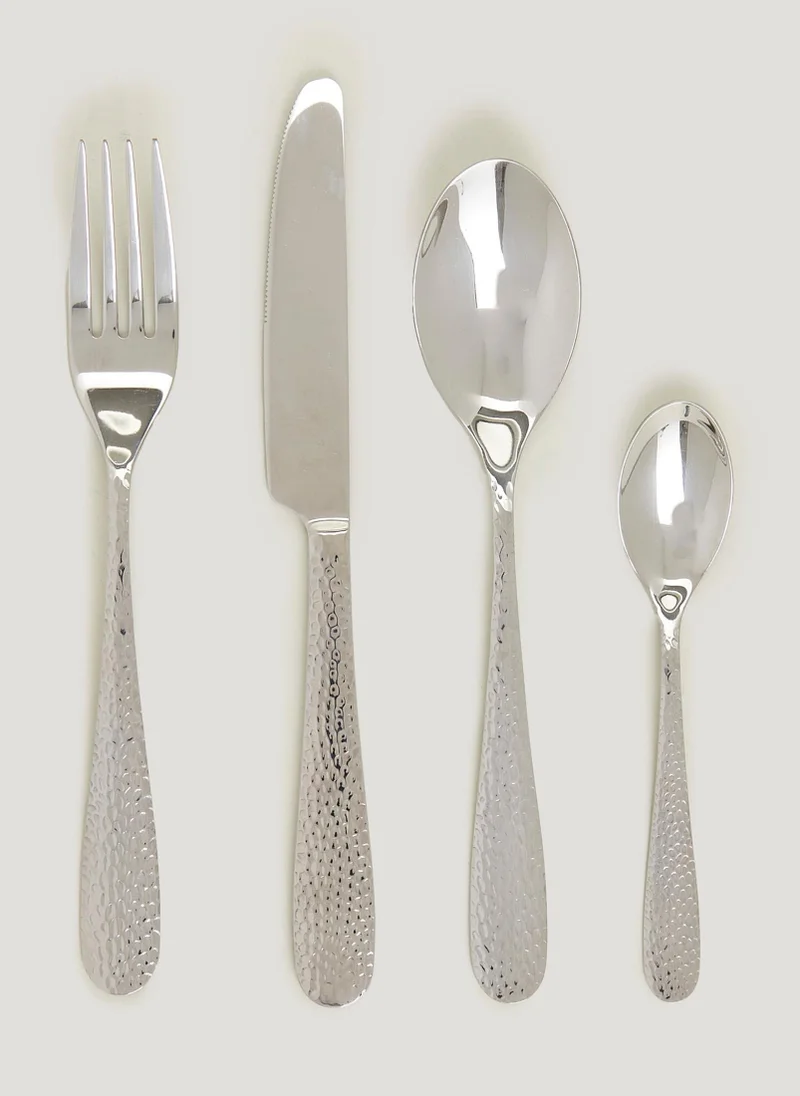 Matalan 16 Piece Hammered Cutlery Set Silver
