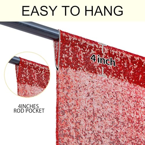 Pufogu 2×8FT-2PCS Red Sequin Backdrop Curtains Panels, Photography Backdrop Glitter Curtains Fabric Background for Christmas Wedding Party Decor - Image 5