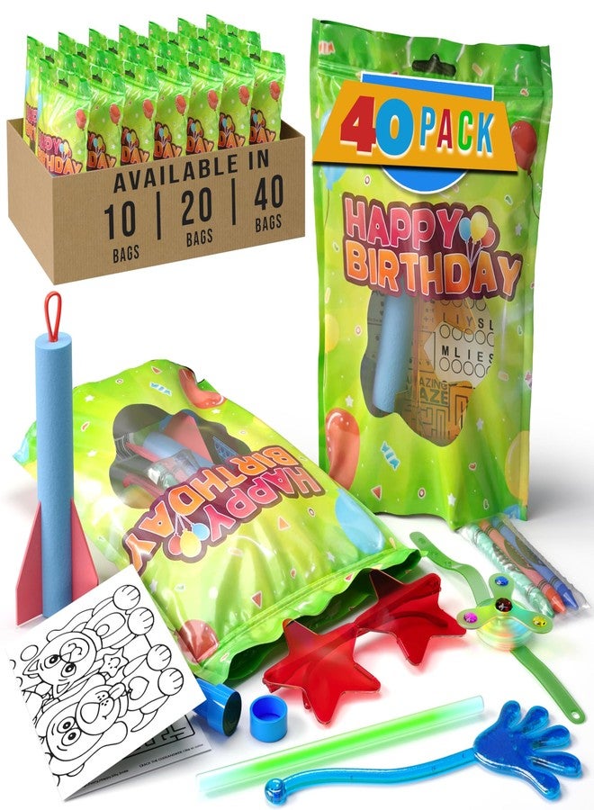 كراون ديسبلاي أكياس هدايا جاهزة من كراون ديسبلاي لحفلات أعياد ميلاد الأطفال، ١٠ أكياس هدايا معبأة مسبقًا مكتوب عليها "عيد ميلاد سعيد" للأطفال، حشوات أكياس الهدايا، ألعاب صغيرة وألعاب تسلية، أكياس هدايا للأولاد والبنات - Image 1