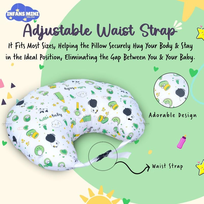 Infans Mini Baby Feeding Pillow Cotton|Maternity Feeding Pillow Portable & Adjustable|Nursing Pillow for Mother and New Born Baby (Panda Green) - Image 5