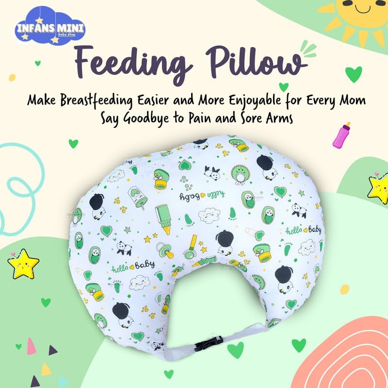 Infans Mini Baby Feeding Pillow Cotton|Maternity Feeding Pillow Portable & Adjustable|Nursing Pillow for Mother and New Born Baby (Panda Green) - Image 2