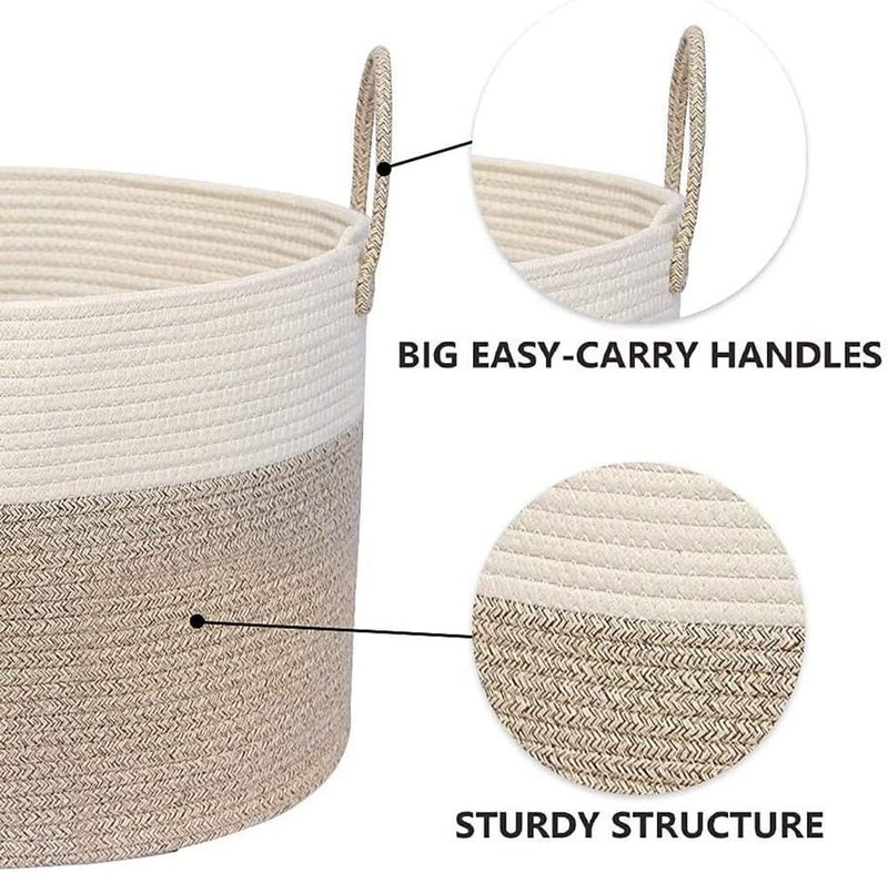 N.C Cotton Rope Basket,Blanket Basket Toy Basket with Handle,Woven Laundry Basket for Laundry, Kids, Blanket, Towels, Home Storage Container 33x38cm (Grey) - Image 2