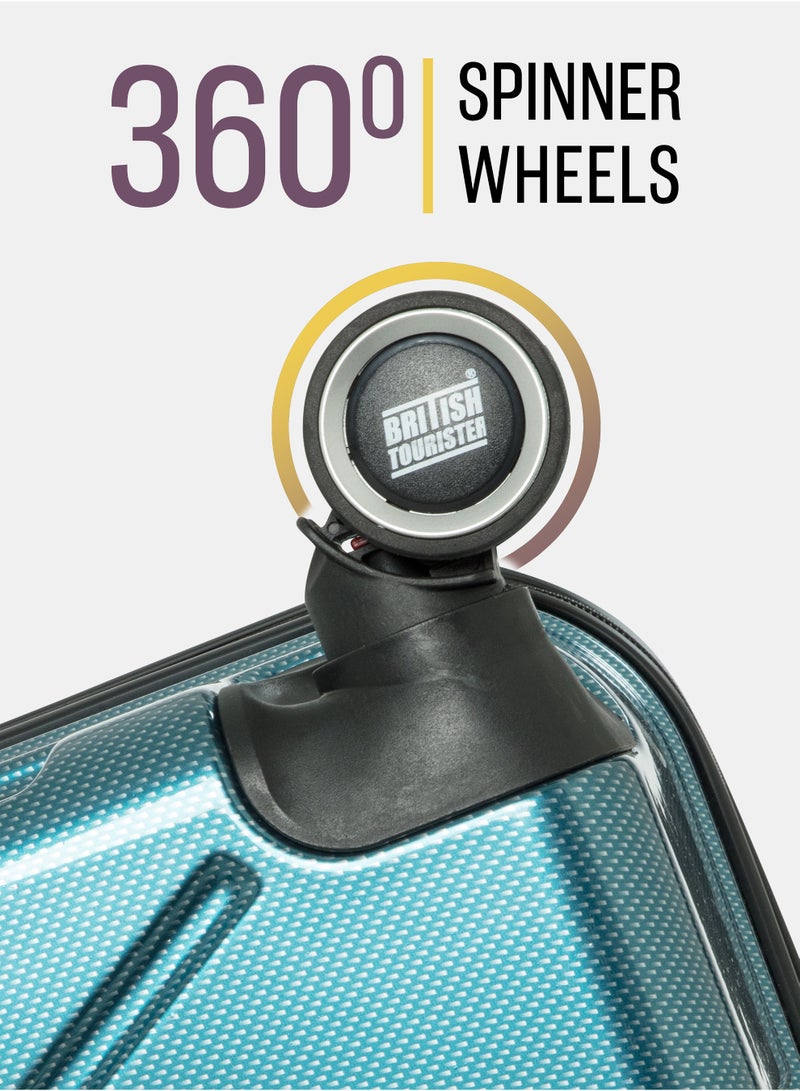 السياحية البريطانية حقيبة سفر صلبة من مادة ABS (متوسطة، 24 إنش) بطبقة قابلة للتوسيع – حقيبة خفيفة الوزن بعجلات دوارة، حقيبة ترولي للسفر (أزرق فاتح) - Image 4