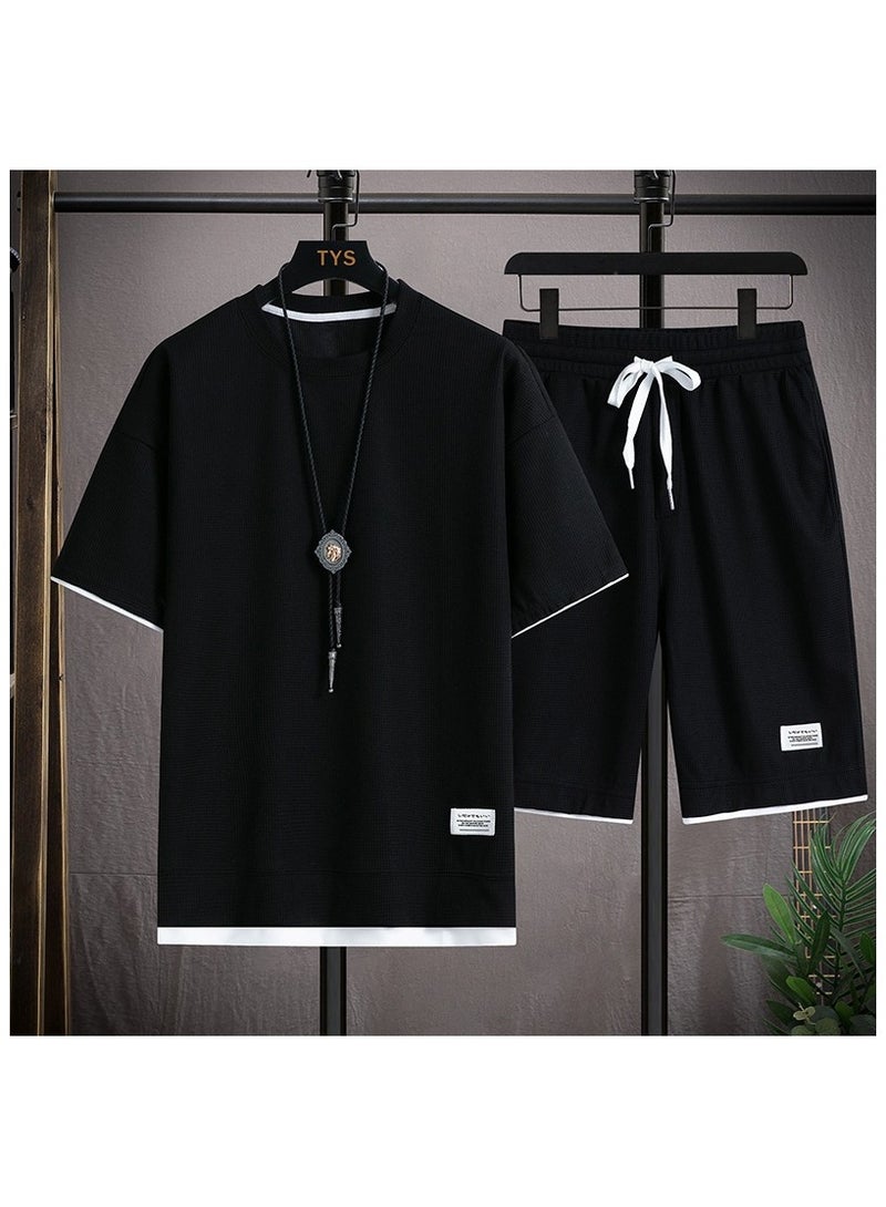 Summer Casual Sports Men's Two-Piece Short Sleeved Shorts Set  - Image 1
