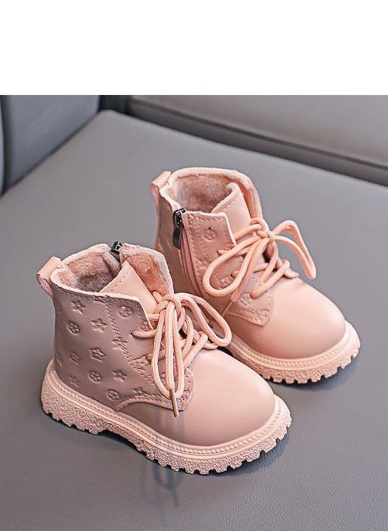 Loquat English Side Zipper With Fleece Ankle Boots Pink  - Image 1