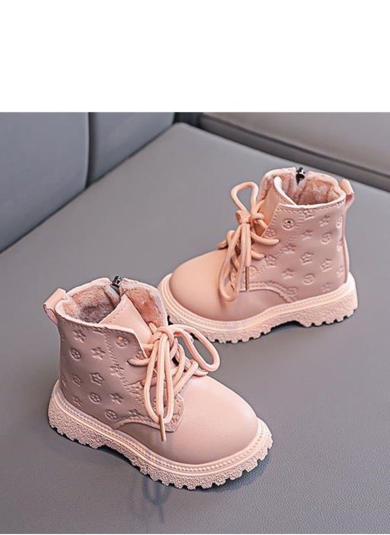 Loquat English Side Zipper With Fleece Ankle Boots Pink  - Image 2
