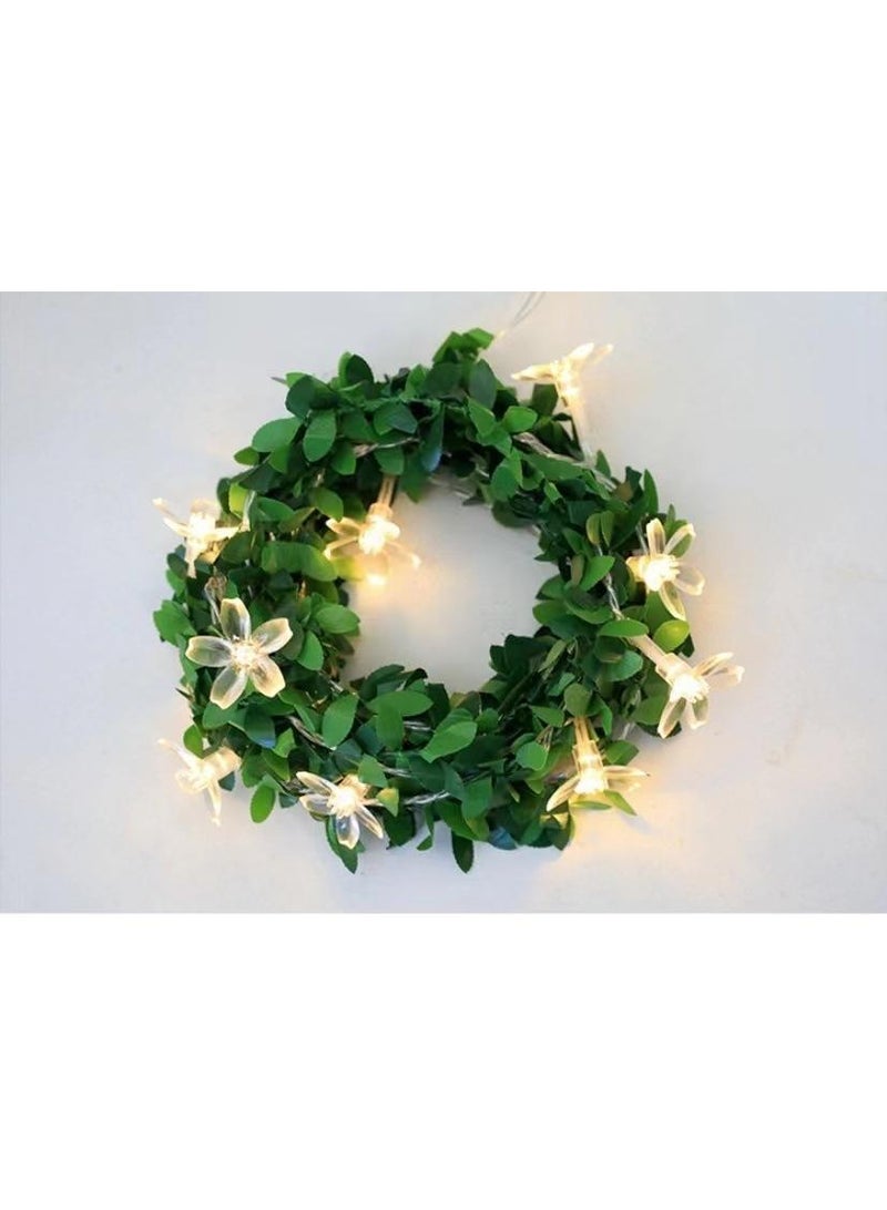 New LED Courtyard Rattan Light String Ins Simulation Green Leaf Dormitory Balcony Fence Wall Outdoor Decorative Light Sakura Warm White Light - Image 3