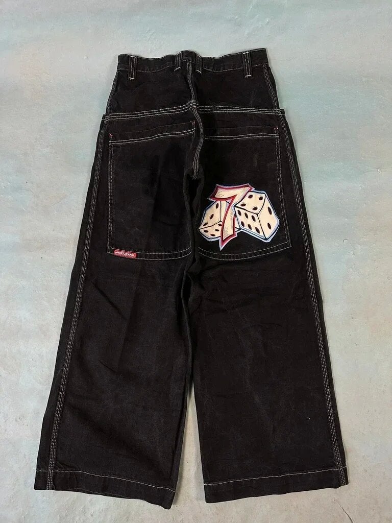 Cross-border E-commerce Loose Jeans Hip-hop Rock Print 2024 New Fashion Harajuku Loose Wide Leg Jeans Trendy Nzk88 black 