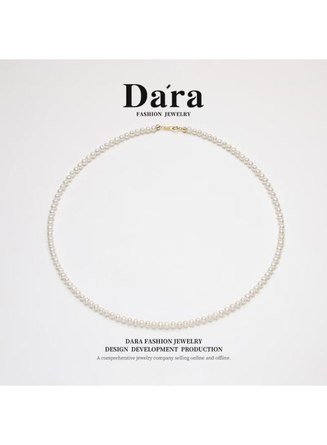 Dara 18k Gold Freshwater Pearl Necklace 3-4mm High Luster Entry-level Necklace For Women Versatile Birthday Gift Practical Present - Image 1