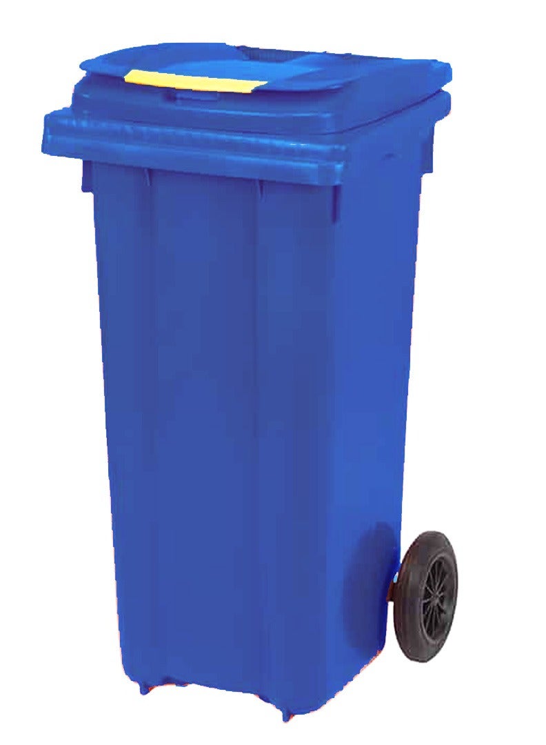 حلول أخلاقية Heavy Duty Plastic Garbage Bin 120 Litre with Wheel and Pedal -Kitchen and Outdoor Recycle Trash Can, Large Industrial Waste Bin (BLUE)  - Image 3