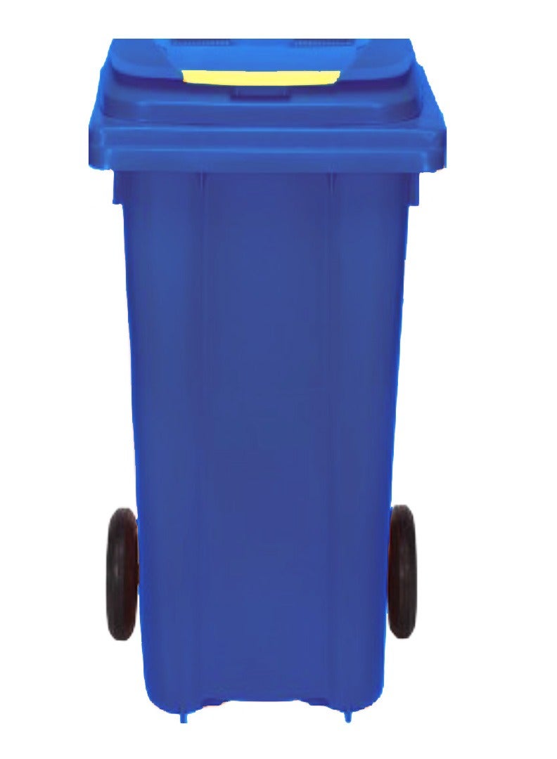 حلول أخلاقية Heavy Duty Plastic Garbage Bin 120 Litre with Wheel and Pedal -Kitchen and Outdoor Recycle Trash Can, Large Industrial Waste Bin (BLUE)  - Image 1