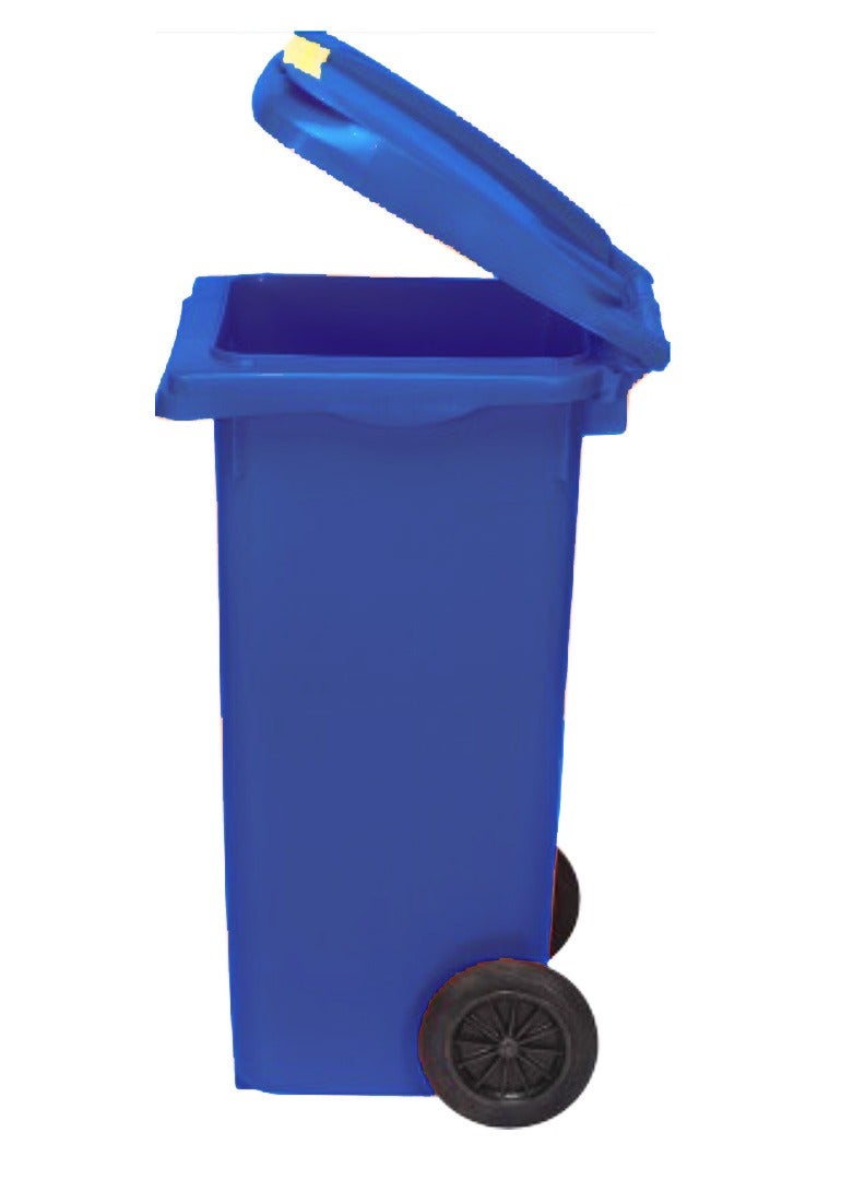حلول أخلاقية Heavy Duty Plastic Garbage Bin 120 Litre with Wheel and Pedal -Kitchen and Outdoor Recycle Trash Can, Large Industrial Waste Bin (BLUE)  - Image 2