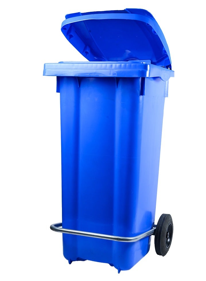 Heavy Duty Plastic Garbage Bin 120 Litre with Wheel and Pedal -Kitchen and Outdoor Recycle Trash Can, Large Industrial Waste Bin (BLUE)