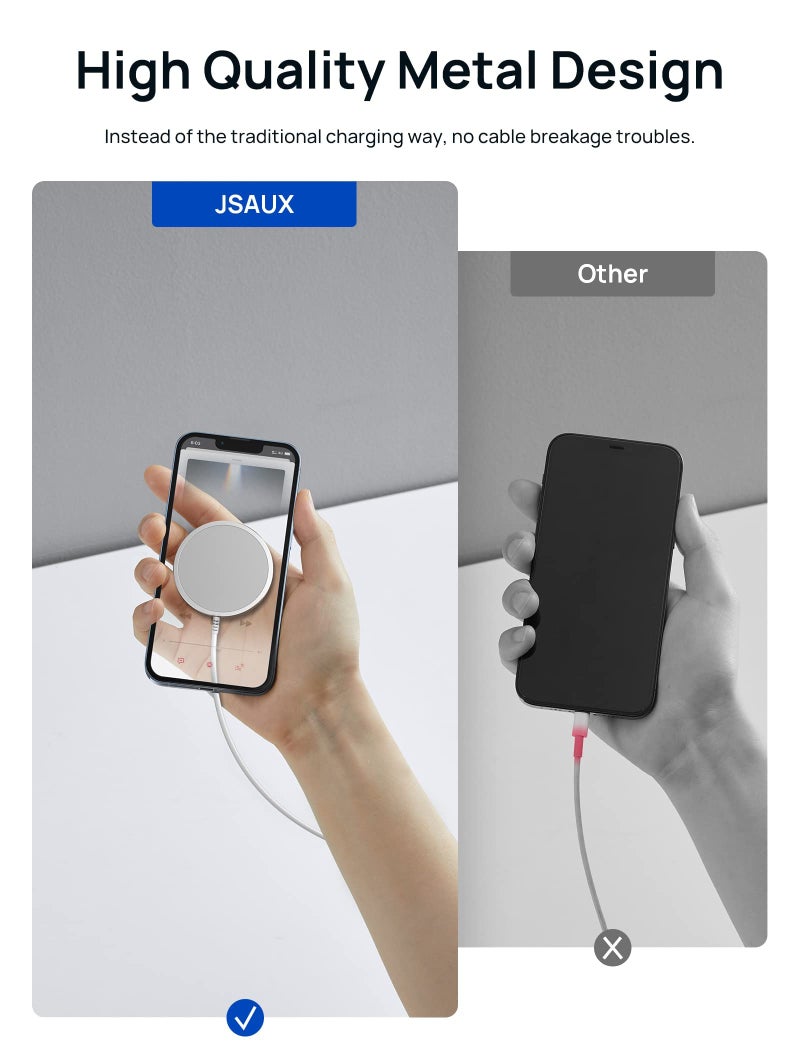 jsaux شاحن لاسلكي مغناطيسي JSAUX متوافق مع شاحن MagSafe/iPhone 16/16 Pro/16 Plus/16 Pro Max/iPhone 15 Pro Max Plus/iPhone 14 13 12 Series، وسادة شحن لاسلكية Mag Safe، شاحن مغناطيسي (فضي) - Image 4
