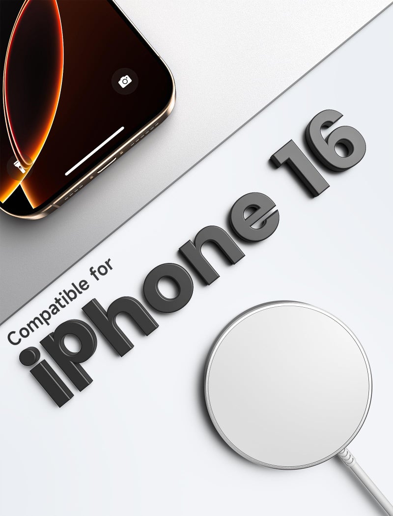 jsaux شاحن لاسلكي مغناطيسي JSAUX متوافق مع شاحن MagSafe/iPhone 16/16 Pro/16 Plus/16 Pro Max/iPhone 15 Pro Max Plus/iPhone 14 13 12 Series، وسادة شحن لاسلكية Mag Safe، شاحن مغناطيسي (فضي) - Image 2