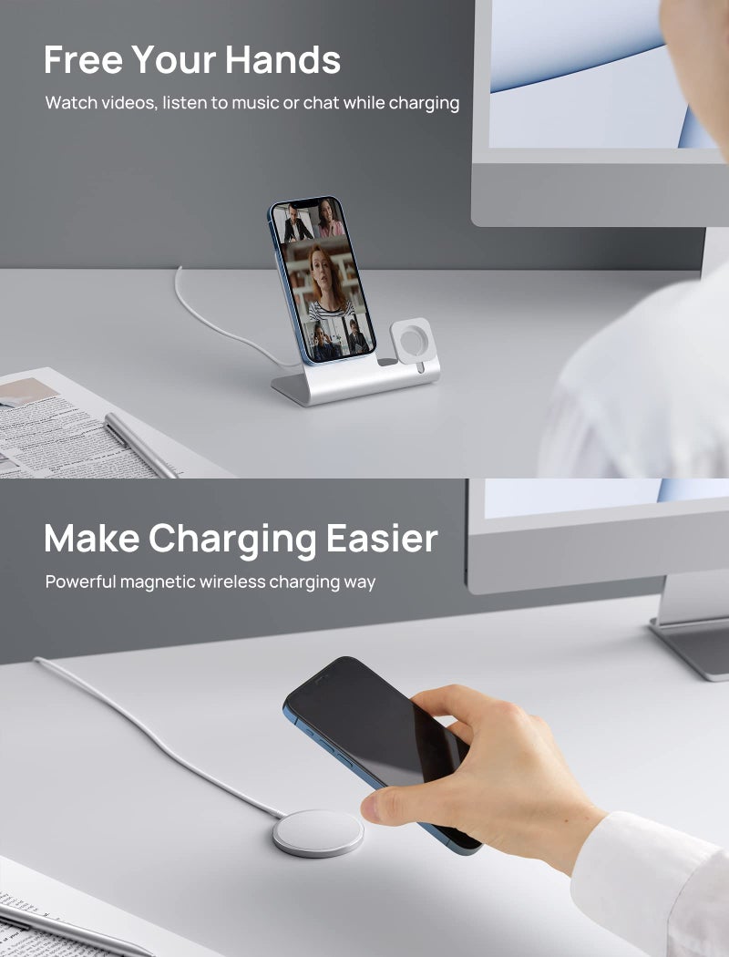 jsaux شاحن لاسلكي مغناطيسي JSAUX متوافق مع شاحن MagSafe/iPhone 16/16 Pro/16 Plus/16 Pro Max/iPhone 15 Pro Max Plus/iPhone 14 13 12 Series، وسادة شحن لاسلكية Mag Safe، شاحن مغناطيسي (فضي) - Image 5