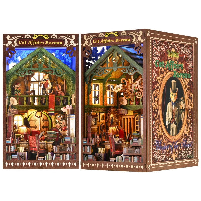 ETKVR Book Nook Kit Book Nook Kits for Adults DIY Booknook Model Build DIY 3D Wooden Puzzle Bookend Booknook Bookshelf Insert Miniature Dollhouse Kit for Home Decoration - Image 3