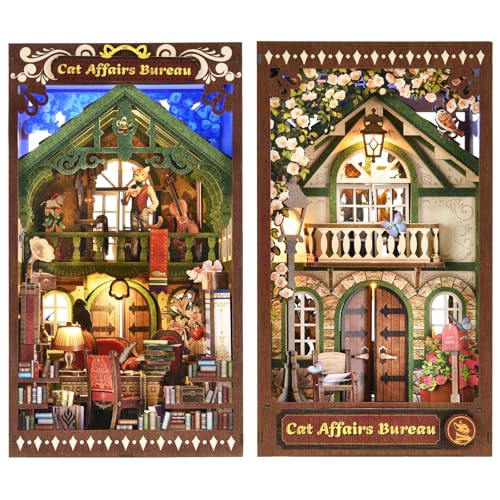 ETKVR Book Nook Kit Book Nook Kits for Adults DIY Booknook Model Build DIY 3D Wooden Puzzle Bookend Booknook Bookshelf Insert Miniature Dollhouse Kit for Home Decoration - Image 5